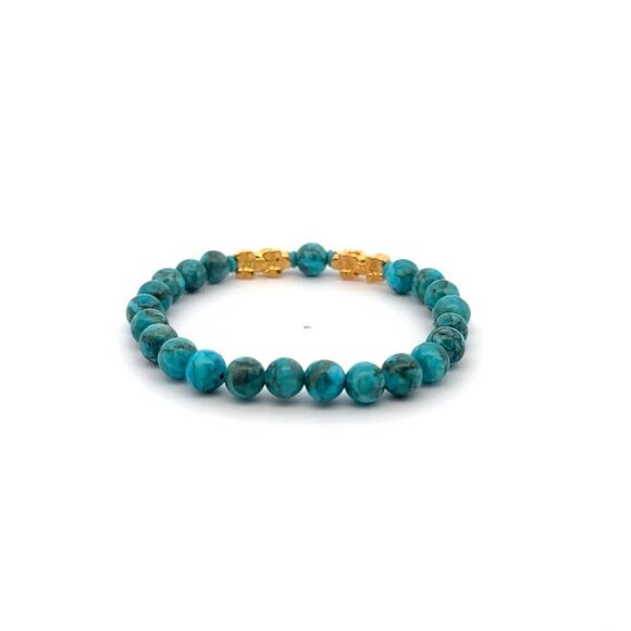 18K Gold Pixiu Double Piyao Bracelet Gemstones December Turquoise Birthstone 6mm - Picture 3 of 6